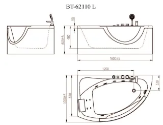 Ванна гидромассажная акриловая Orans BT-62110L 62110L 160x100 см